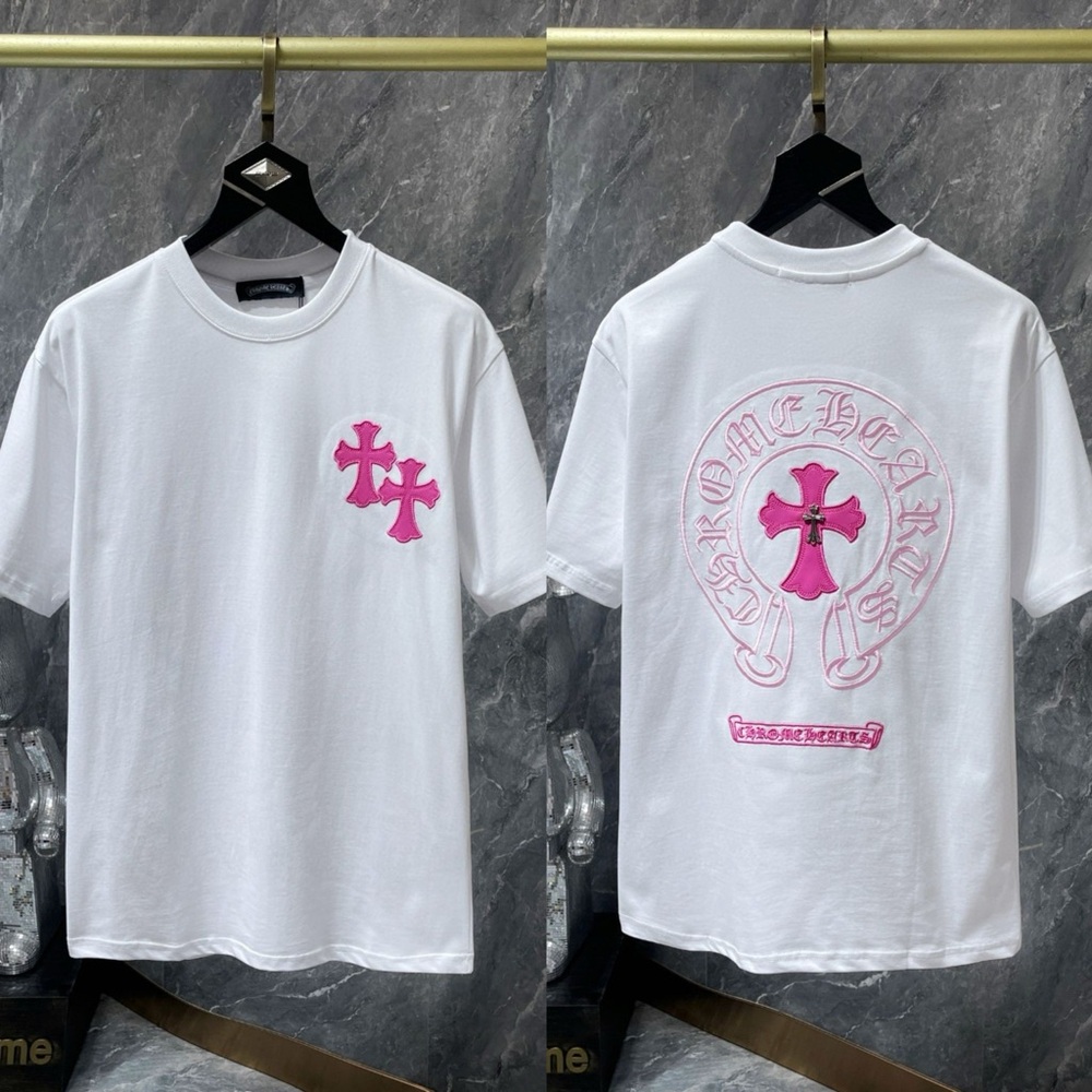Chrome Hearts White & Pink Cross Graphic Logo Tee
